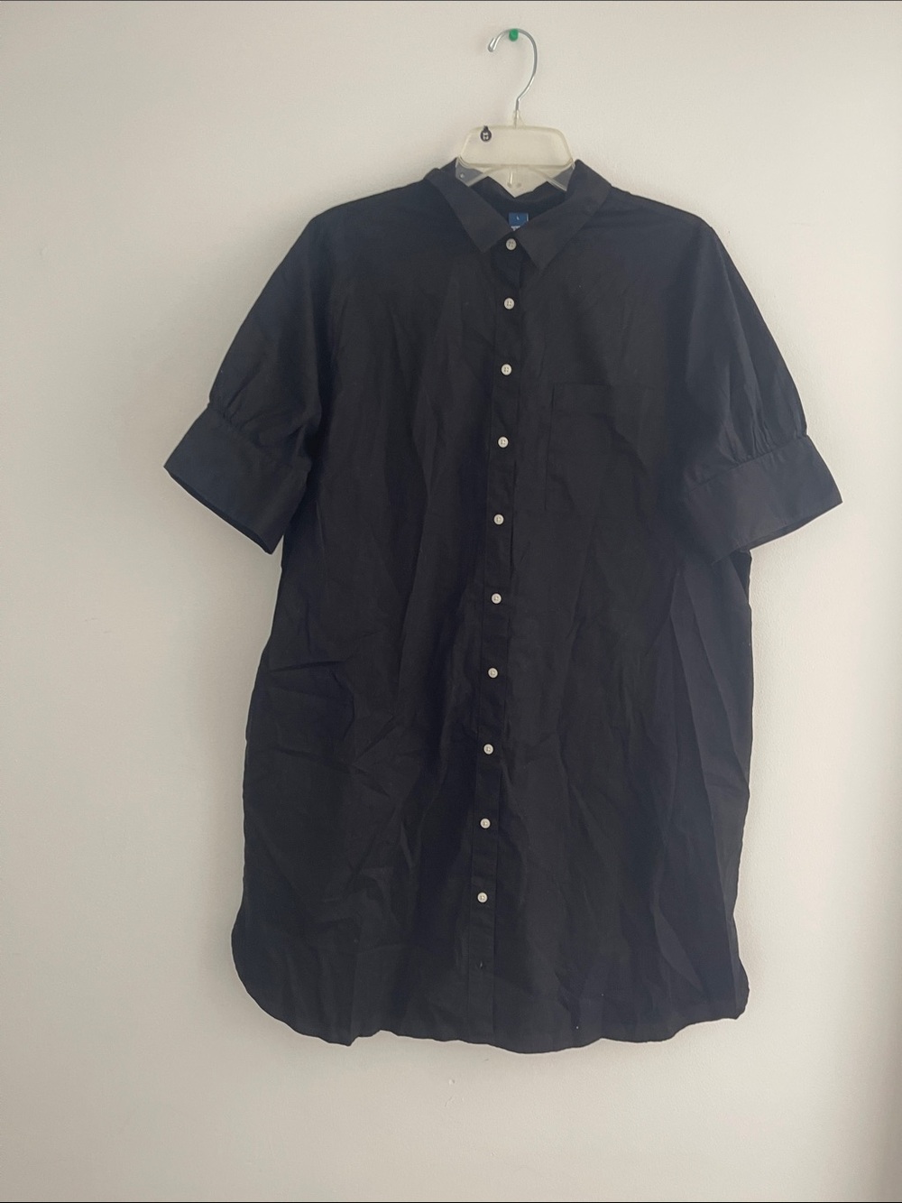 Black Short-Sleeve Button-Up Shirt Dress